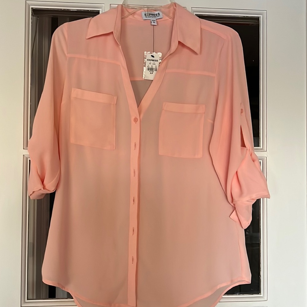 Express womens peach portofino shirt size small NWT